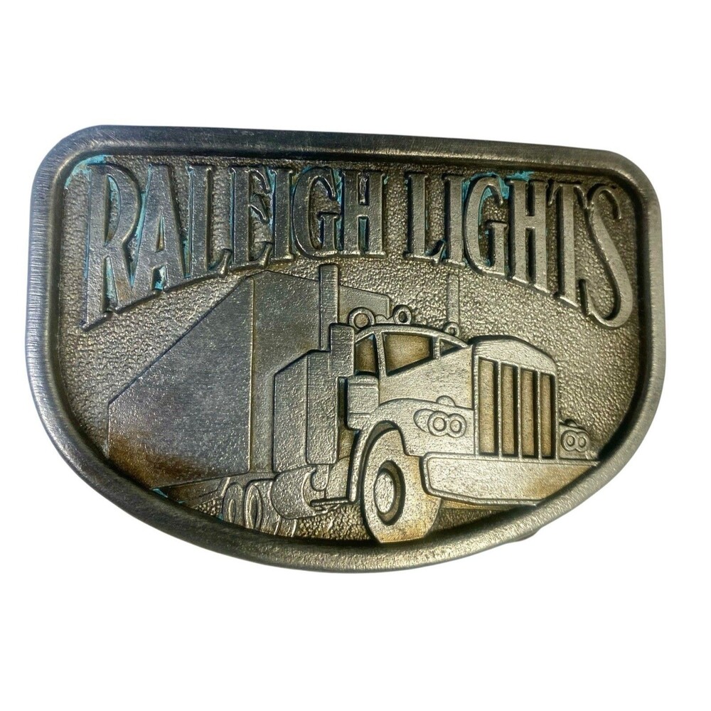 Vintage Trucker Belt Buckle Raleigh Lights Big Rig 80s
